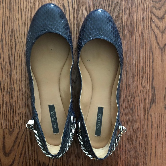 Rachel Zoe Blue Laura Snakeskin Ballerina Flats-7 - Picture 2 of 5
